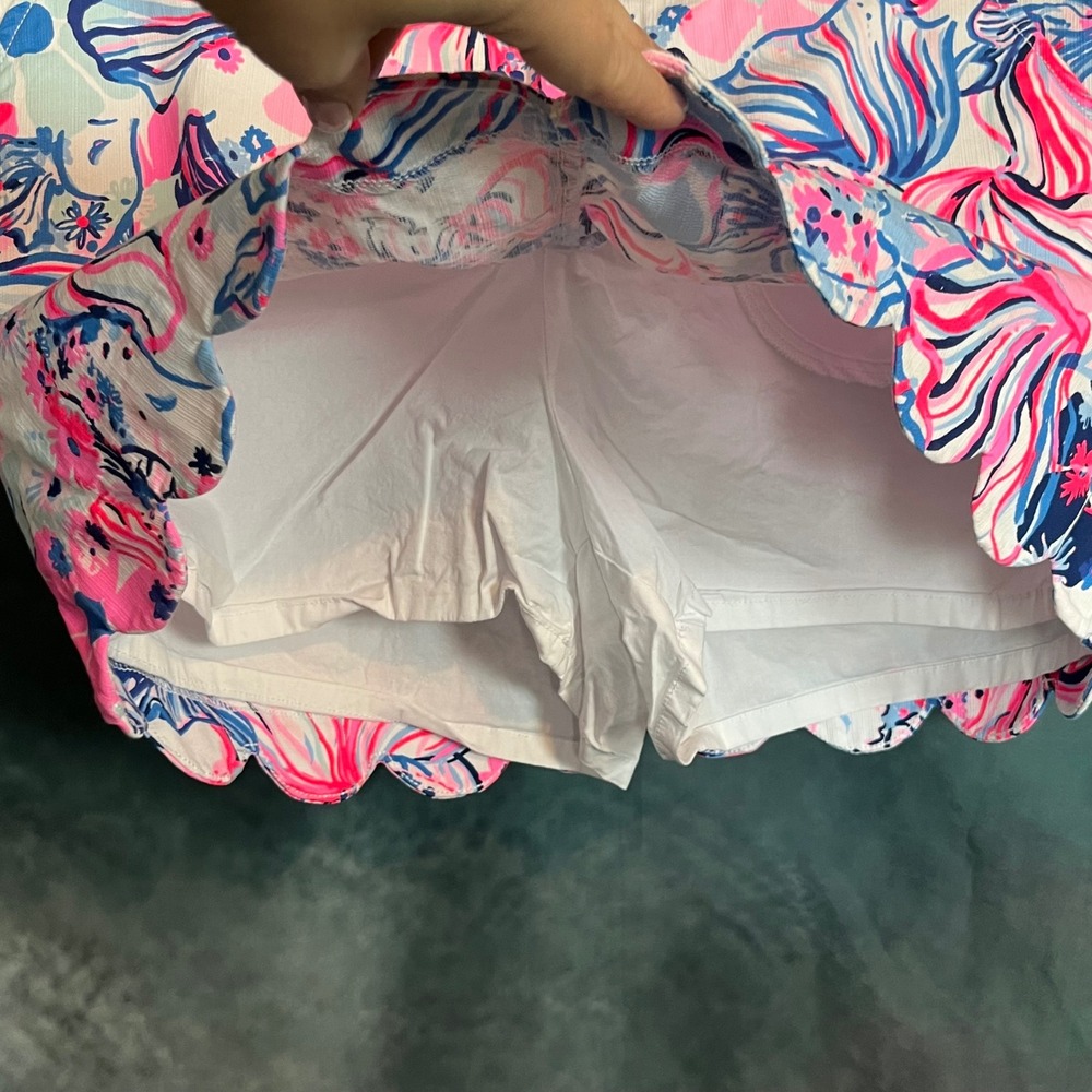 Lilly Pulitzer Navy Off Shoulder Top L and Scalloped‎ Floral Skort 12 Set - Picture 4 of 9